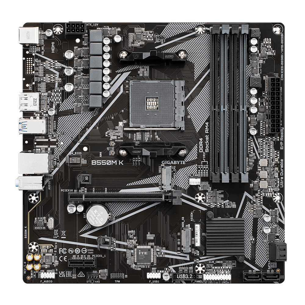 לוח אם Gigabyte B550M K DDR4 for AMD AM4 DP HDMI Micro-Atx 3 לוח אם Gigabyte B550M K DDR4 for AMD AM4 DP HDMI Micro-Atx – תמונה 3