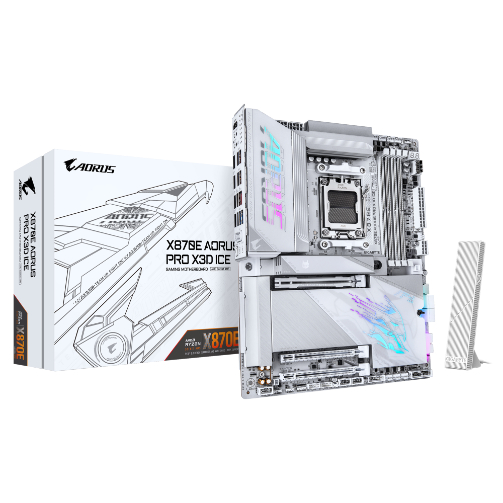 לוח אם GIGABYE X870E AORUS PRO X3D ICE WIFI7 DDR5 5GBE 1 לוח אם GIGABYE X870E AORUS PRO X3D ICE WIFI7 DDR5 5GBE