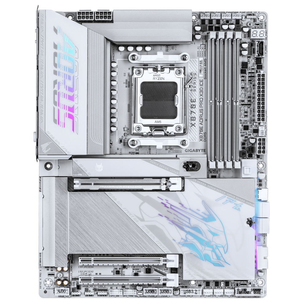 לוח אם GIGABYE X870E AORUS PRO X3D ICE WIFI7 DDR5 5GBE 2 לוח אם GIGABYE X870E AORUS PRO X3D ICE WIFI7 DDR5 5GBE – תמונה 2