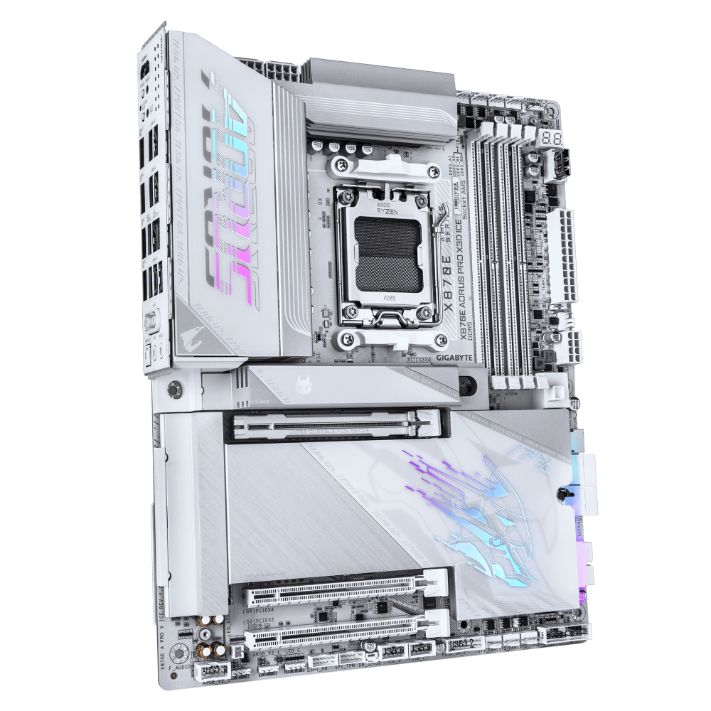 לוח אם GIGABYE X870E AORUS PRO X3D ICE WIFI7 DDR5 5GBE 3 לוח אם GIGABYE X870E AORUS PRO X3D ICE WIFI7 DDR5 5GBE – תמונה 3