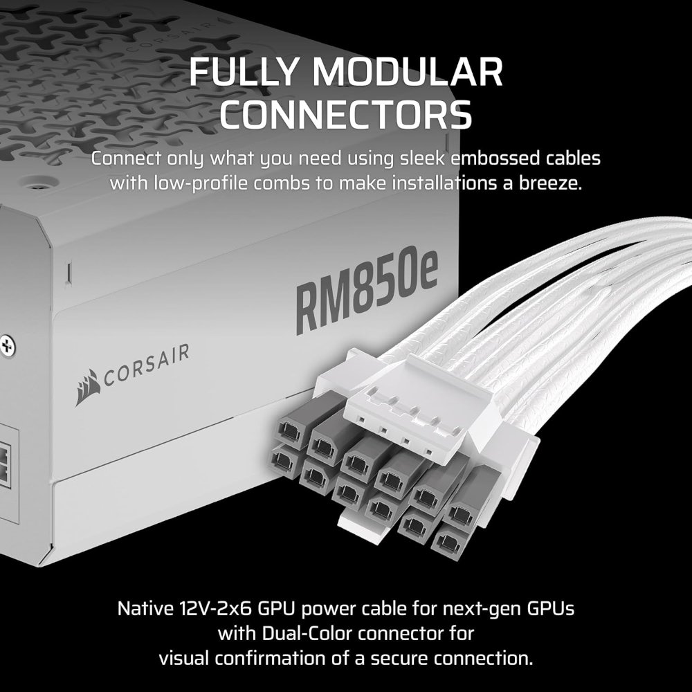ספק Corsair RM850e ATX3.1 Fully modular 80Plus Gold White 3 ספק Corsair RM850e ATX3.1 Fully modular 80Plus Gold White – תמונה 3