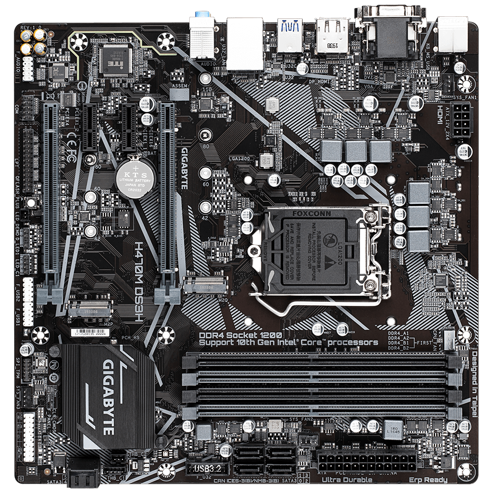 לוח משופץ Gigabyte H470M DS3H Micro-Atx VGA DVI HDMI DP 3 לוח משופץ Gigabyte H470M DS3H Micro-Atx VGA DVI HDMI DP – תמונה 3